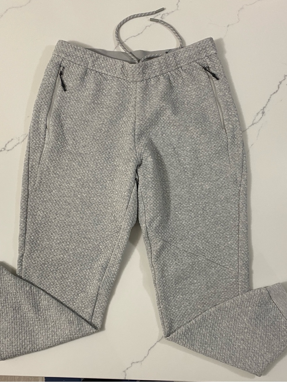 FLX Jogger Pants Small Heather Gray Textured Knit Zip Pockets Athletic